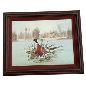 Vintage C. Carson Original Framed Oil On Canvas Painting Art Pheasants Signed